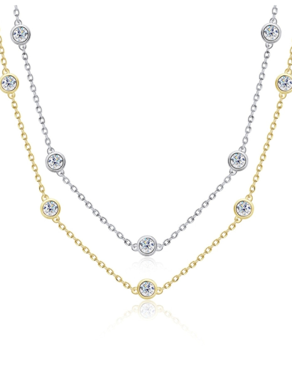 Bezel Moissanite Necklace Silver