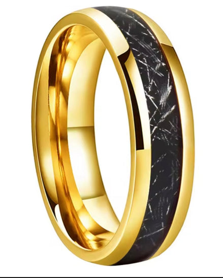 Gold With Black Meteorite Wedding Ring