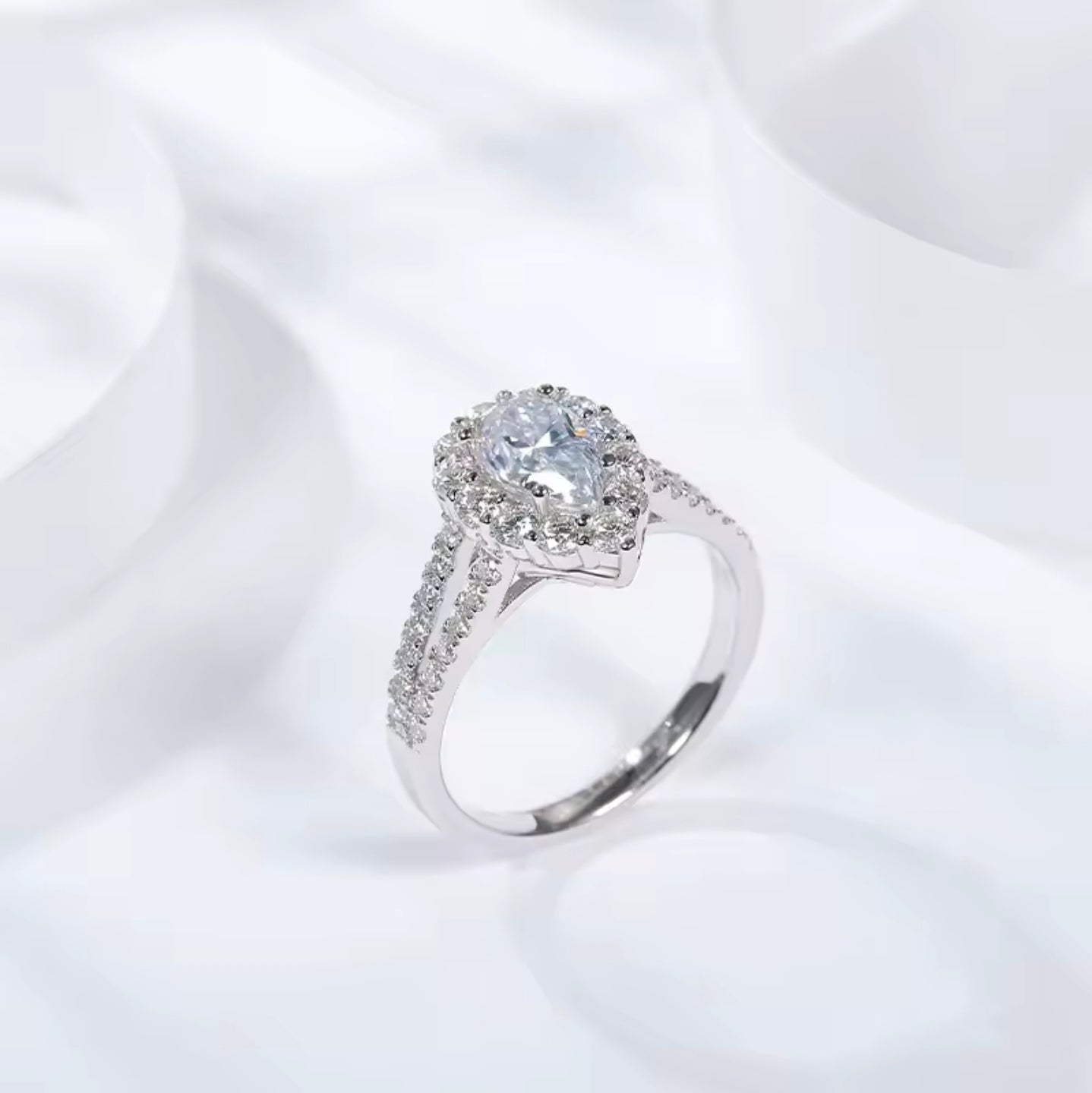 Daisy Double-Halo Pear Moissanite Ring