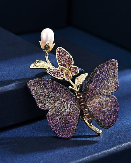 Embroidered Butterfly Brooch Blue