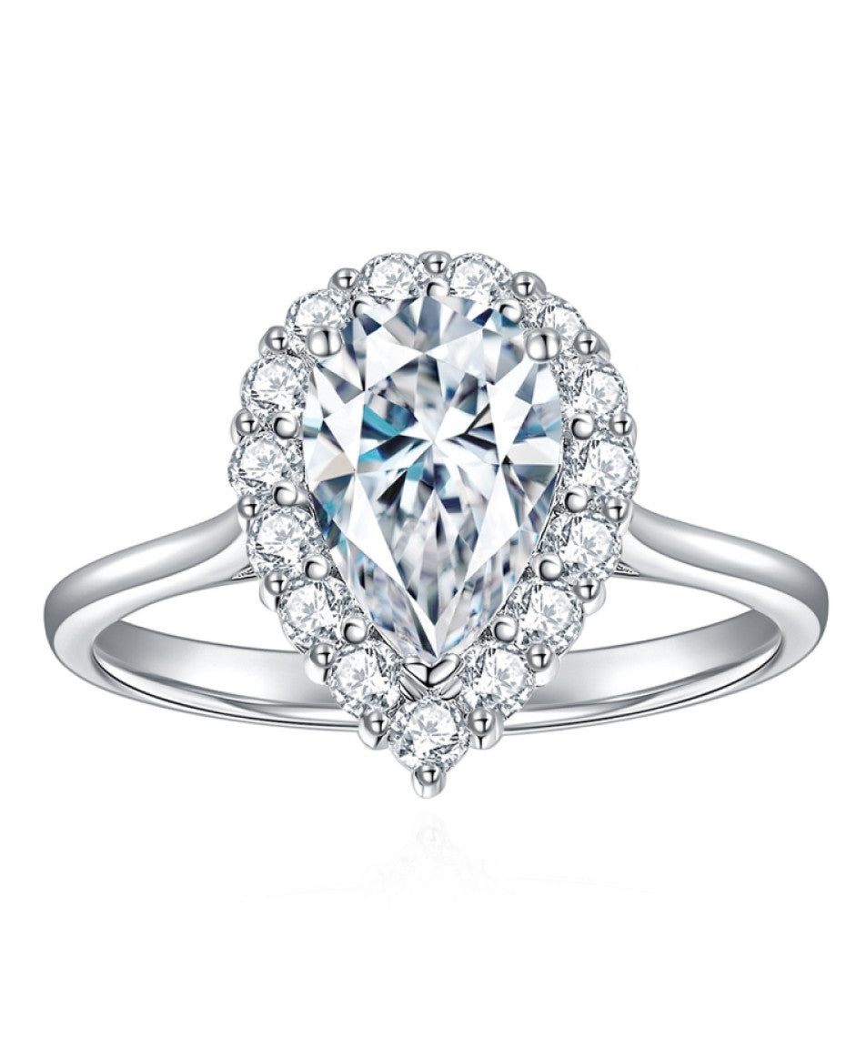 Isadora Pear Halo Moissanite Ring