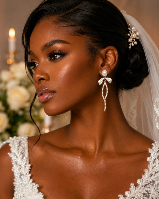 Celestine Pearl Leaf Drop Earrings