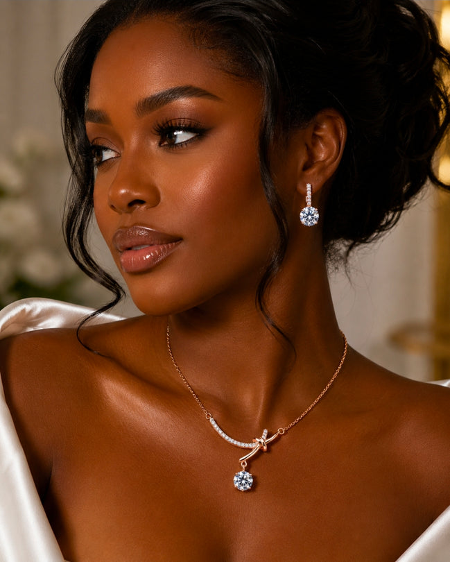 Rose Knot Moissanite Necklace & Earrings Set