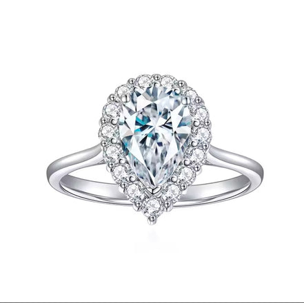 Isadora Pear Halo Moissanite Ring