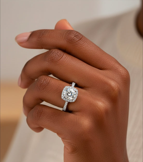 Vienna Cushion-Halo Moissanite Ring