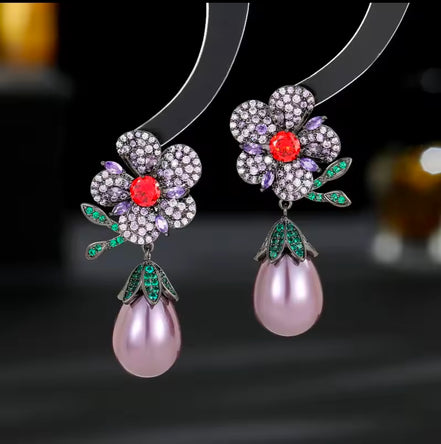 Emerald Pearl Bow Earrings