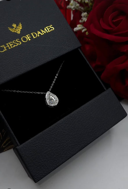 Crystal Pear Halo Moissanite Pendant