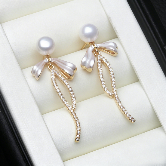 Celestine Pearl Leaf Drop Earrings