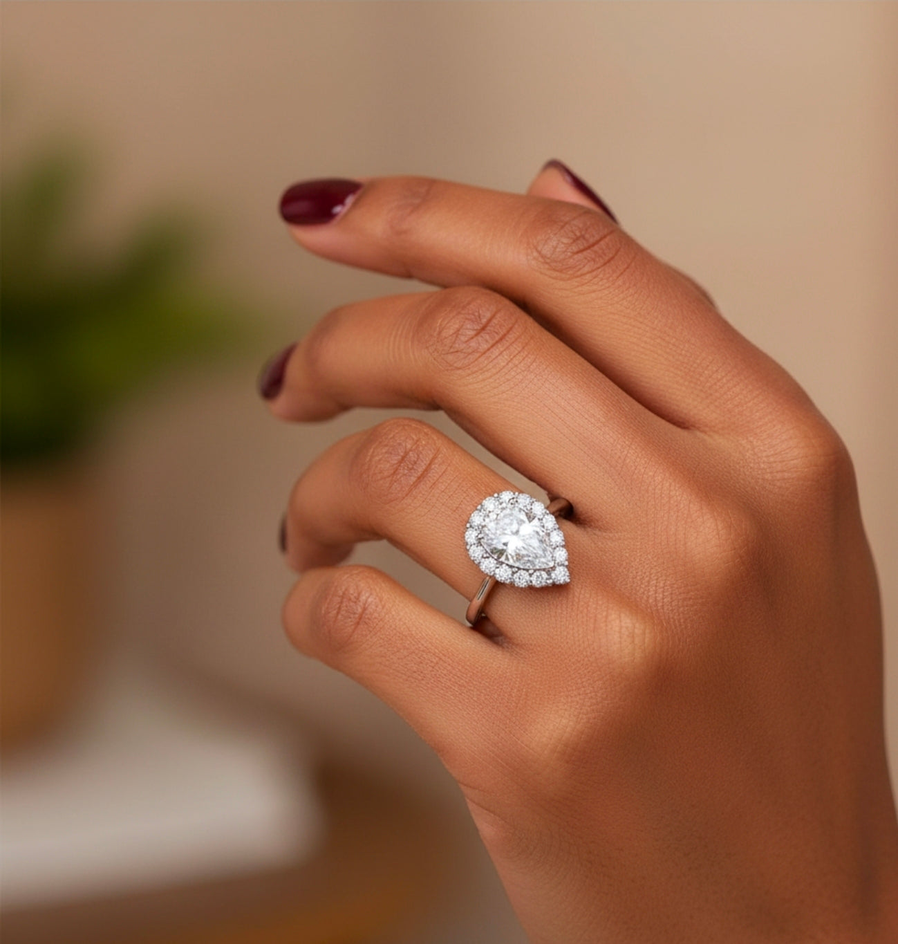 Isadora Pear Halo Moissanite Ring