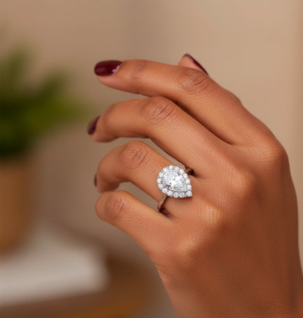 Isadora Pear Halo Moissanite Ring